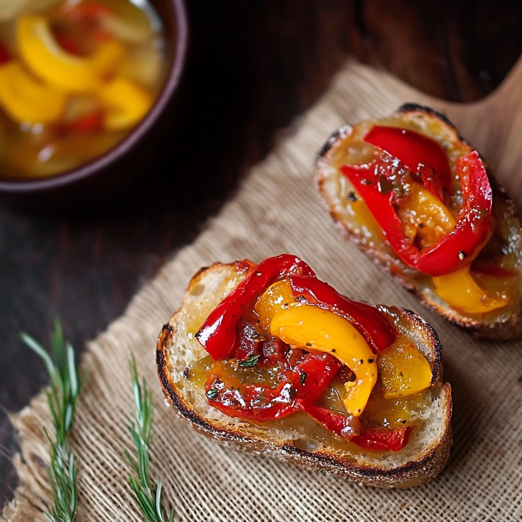 Pães com tomate e pimenta.