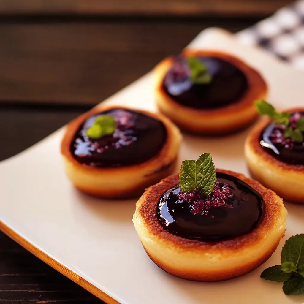 Quatro bolos de chocolate com ervas no topo.