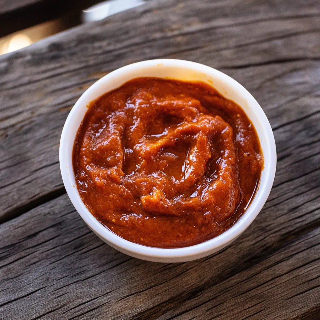 Um copo de salsa roxa em uma mesa de madeira.