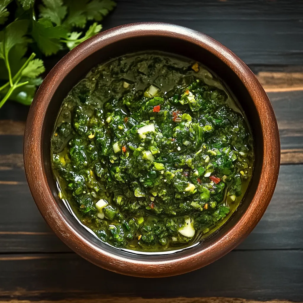 Um bolso de pesto verde com temperos.