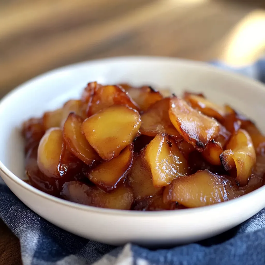 Um prato cheio de frutas caramelizadas.