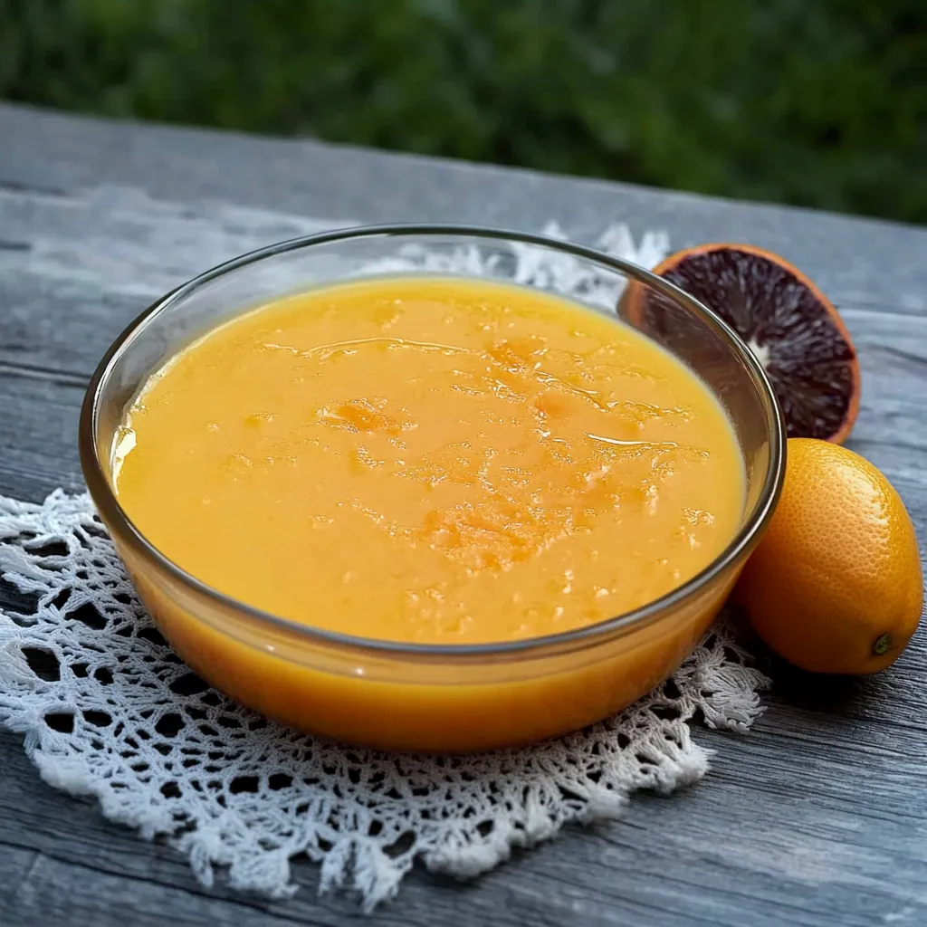 Um prato de sopa com frutas e uma maçã.