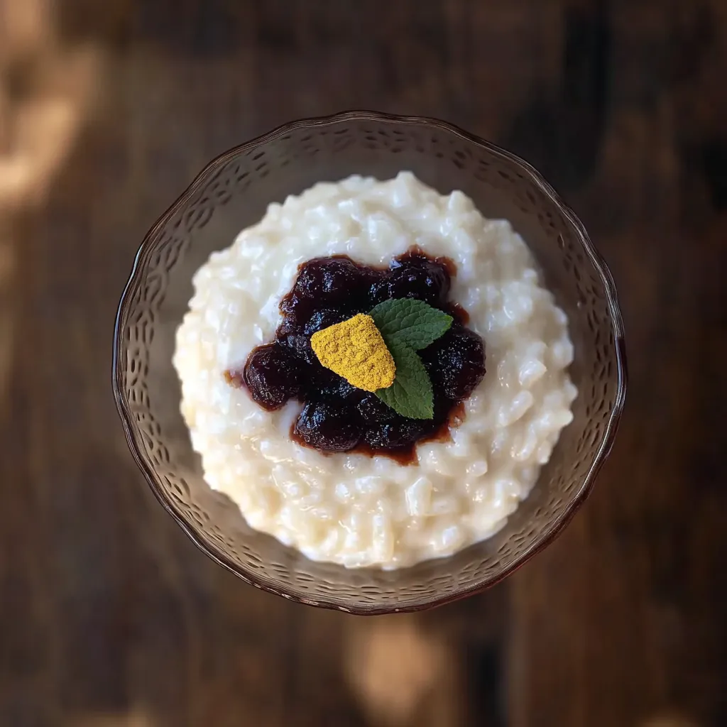 Riso com frutas vermelhas e amarelas.