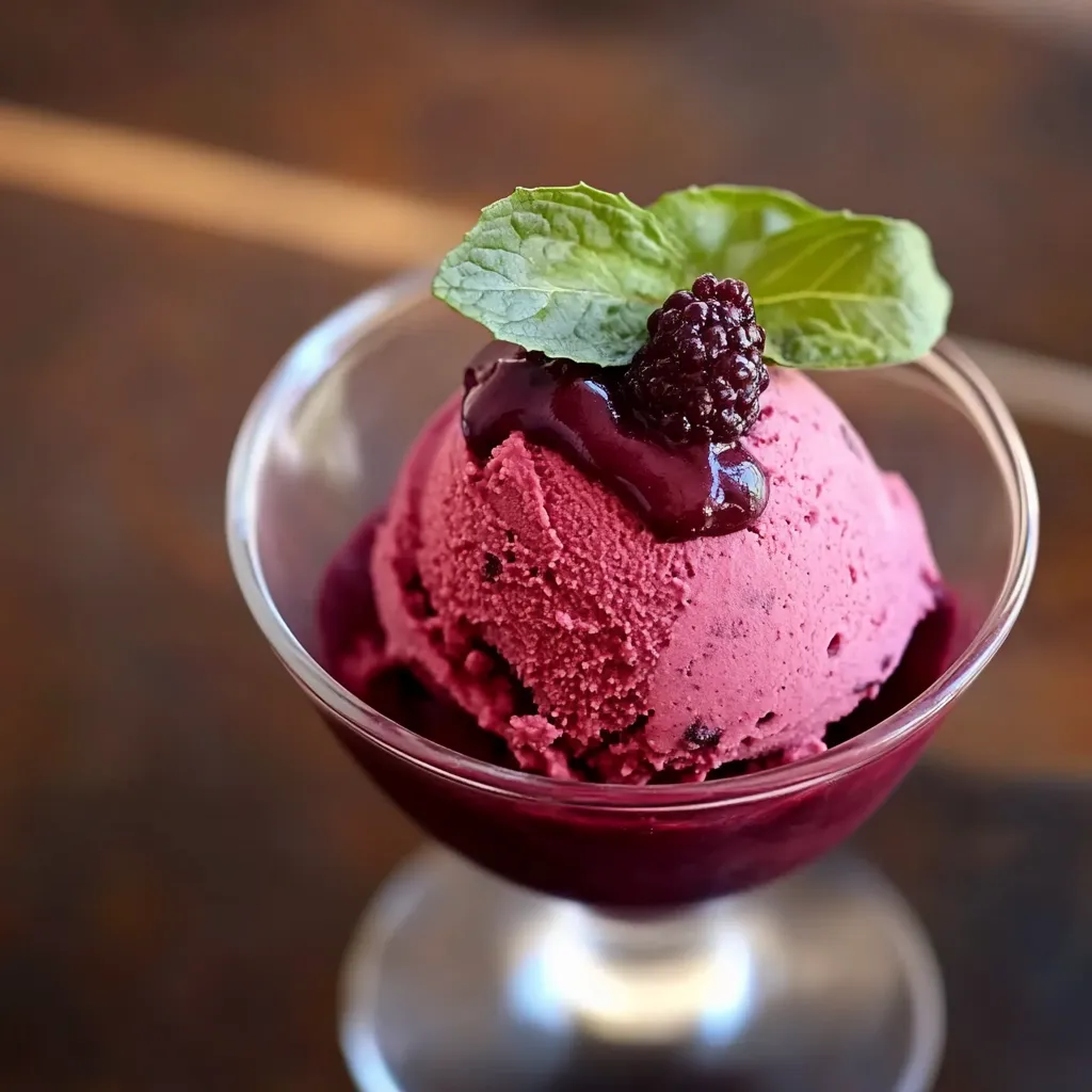 Glass com sorvete de morango com folhas de menta.