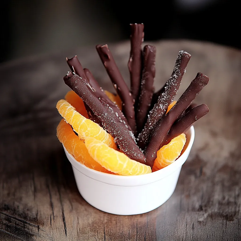 Um copo com cerejas, cacau e laranja.