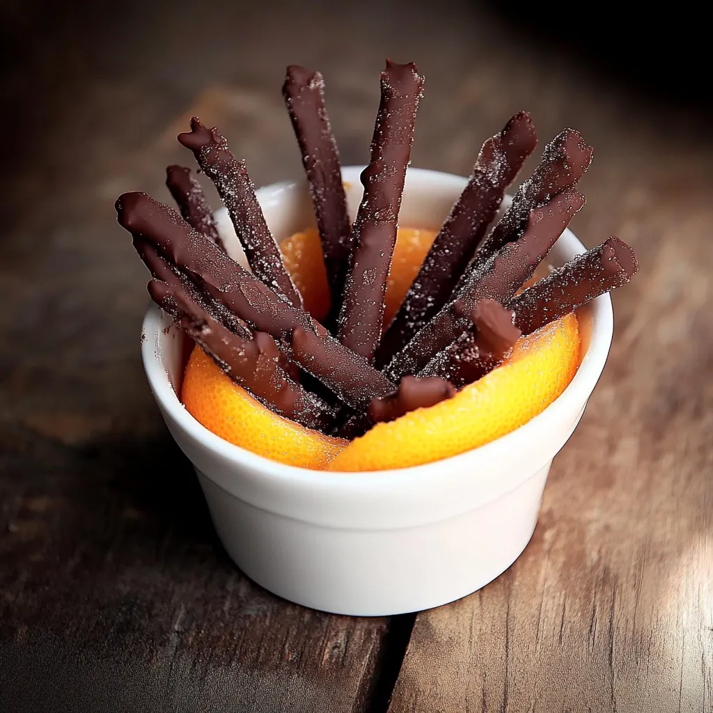 Um copo com chocolate e laranja.