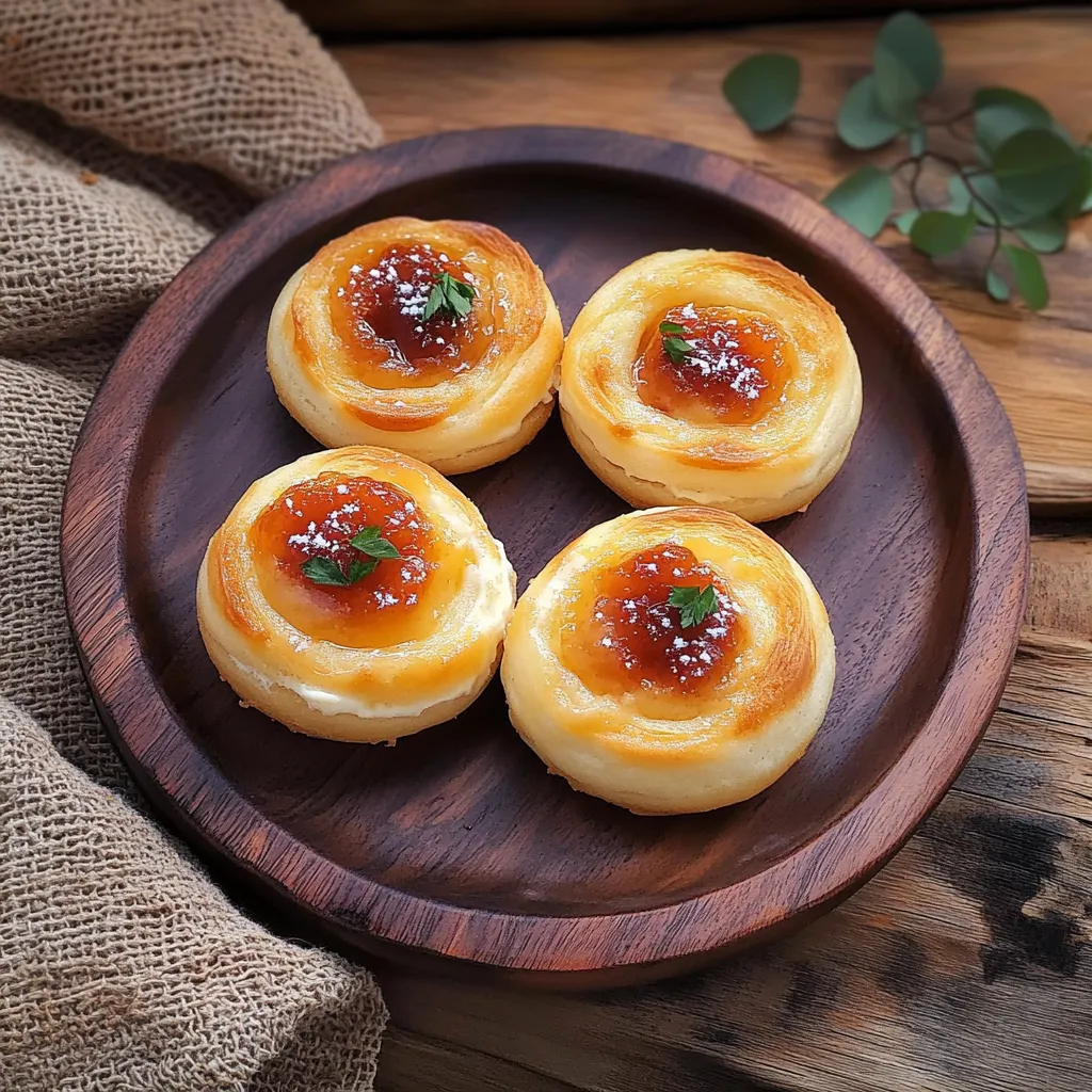 Três pastéis com frutas e sal.