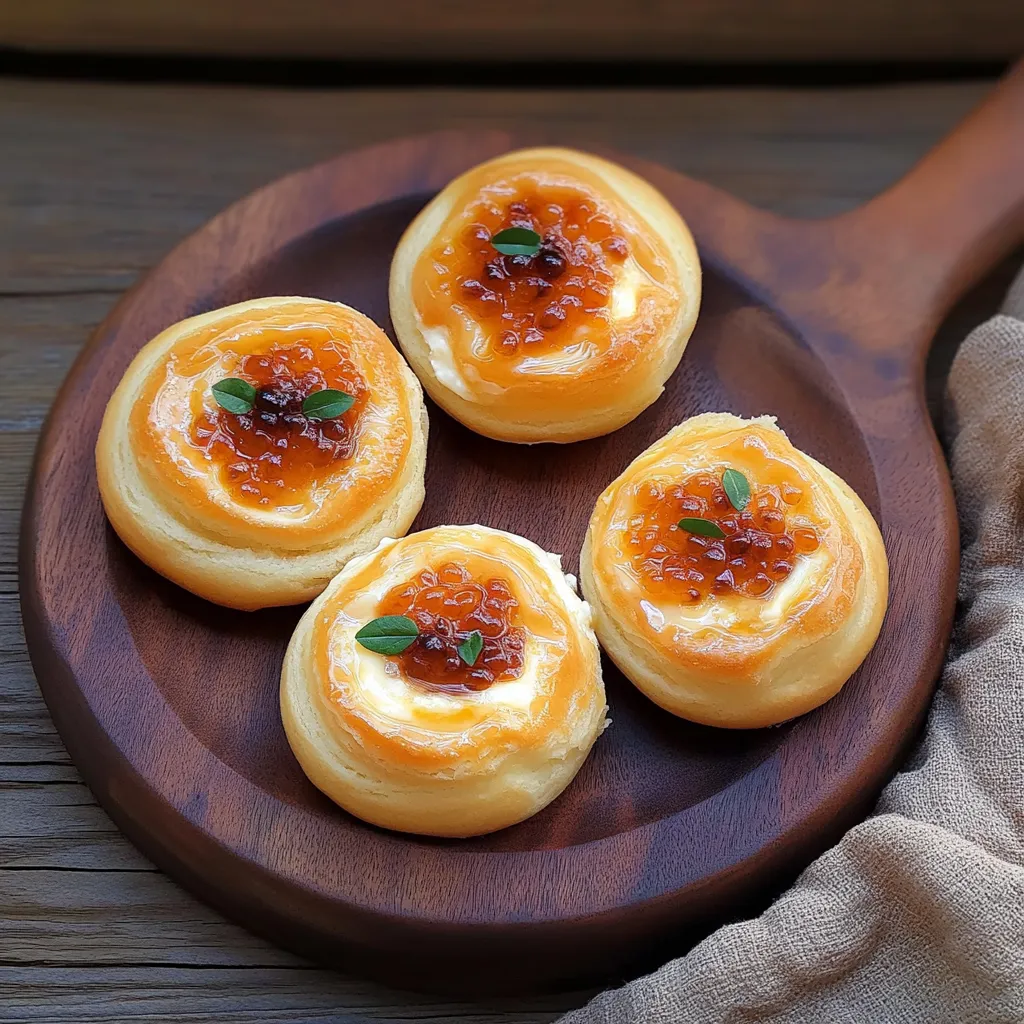 Quatro bolinhas de pastel com frutas vermelhas.