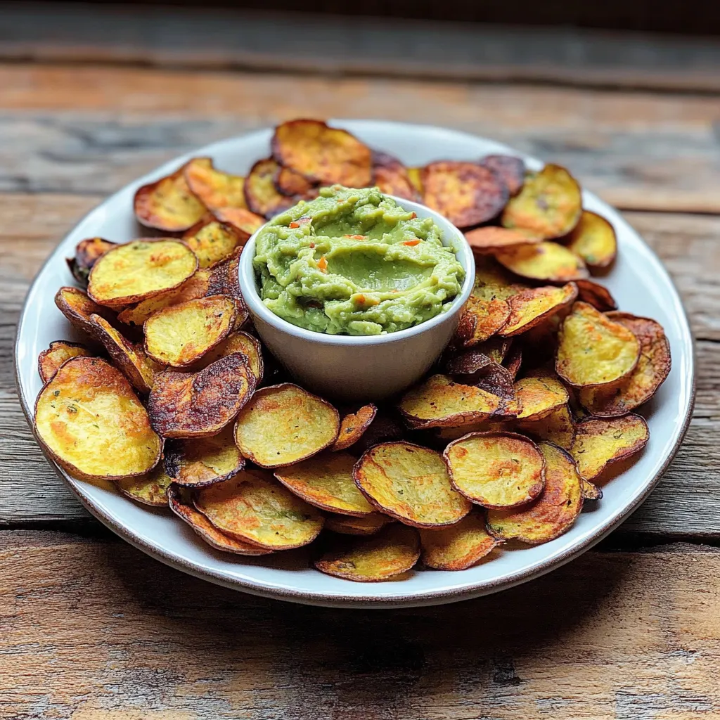 Um prato cheio de papas fritas e guacamole.