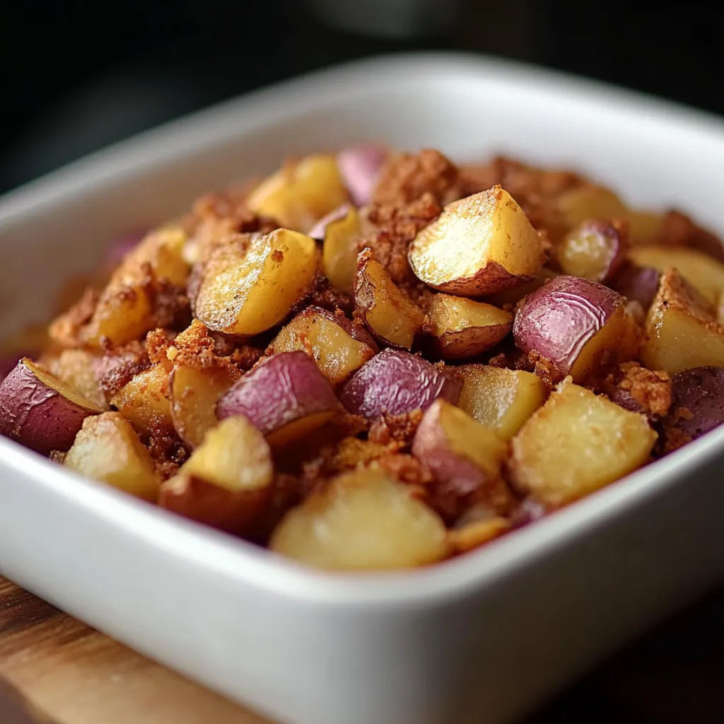 Um prato cheio de papas e cebola.