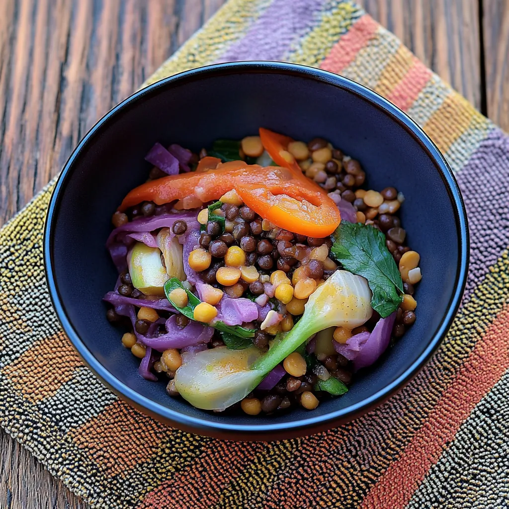 Um prato de comida com vegetais e legumes.