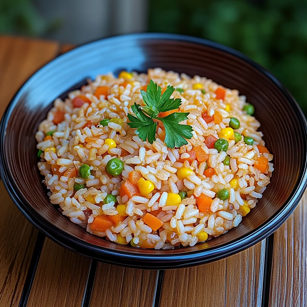 Um prato de arroz com carne e peixe.