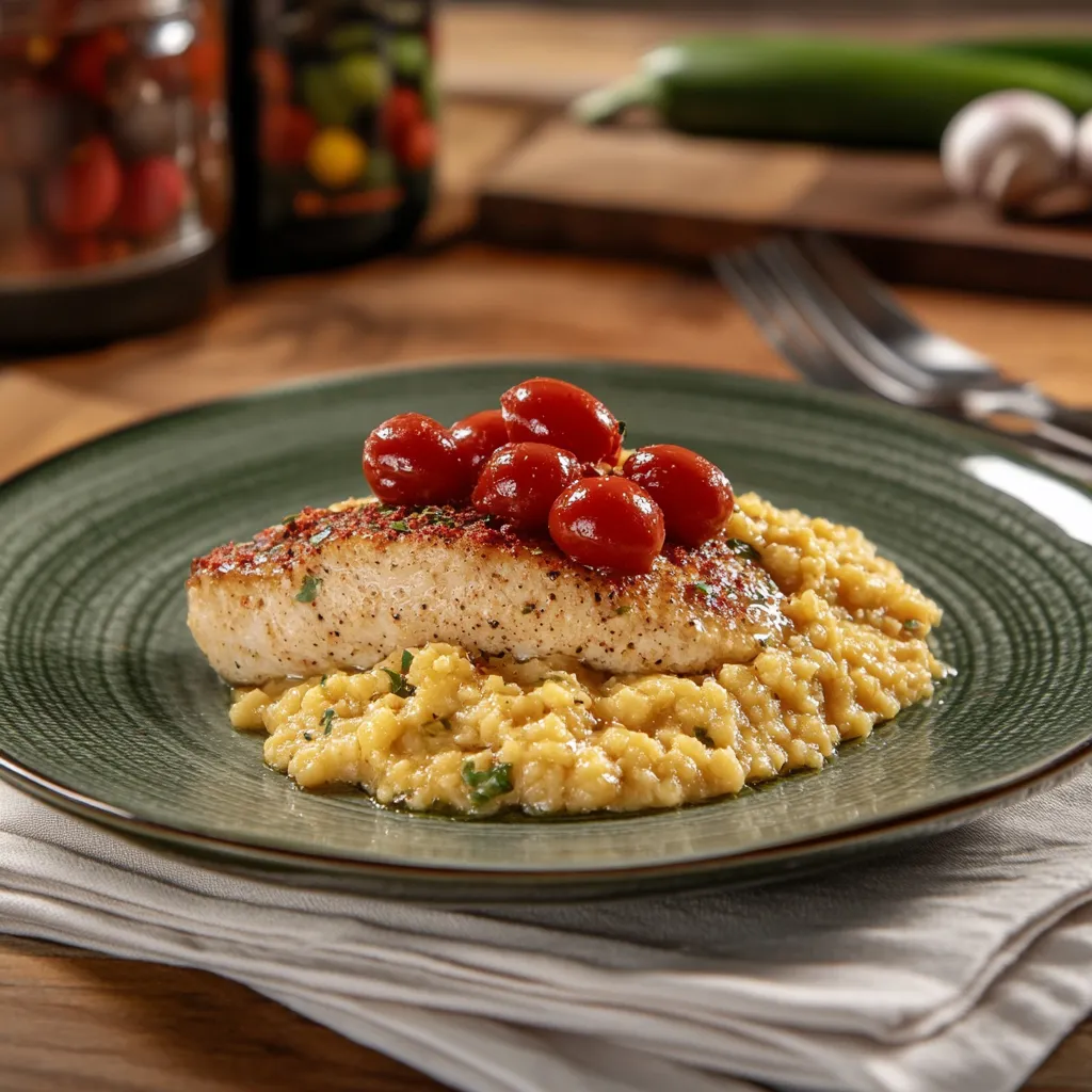 Um prato com arroz, tomates e carne.