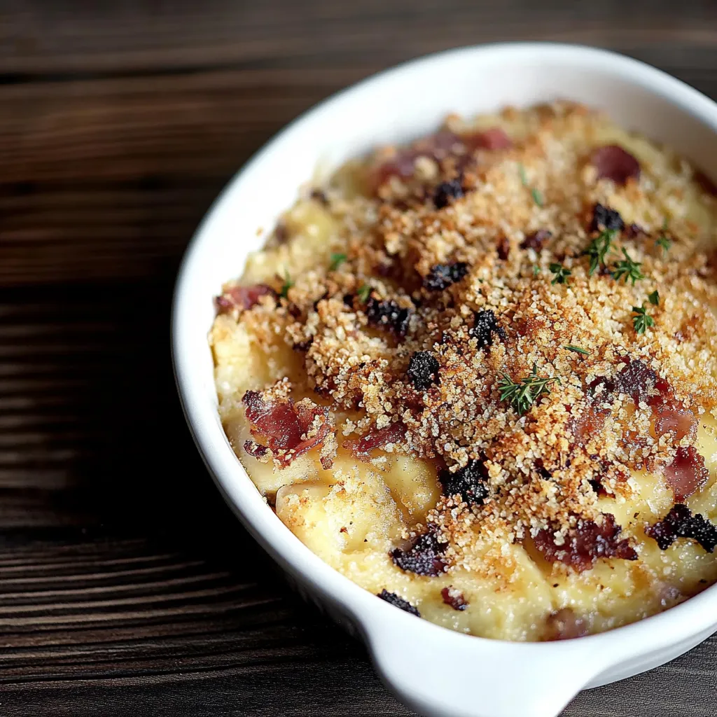 Um prato de macarrão com bacon e cebola.