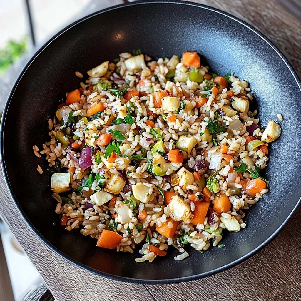 Um prato de arroz com carrots e verduras.