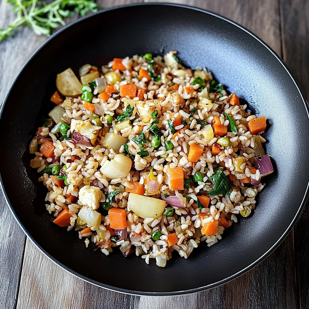 Um prato de arroz com carrots e peixes.