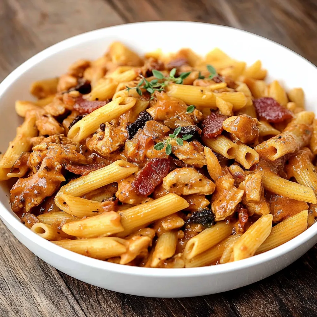 Macarrão com carne e verduras em um prato branco.