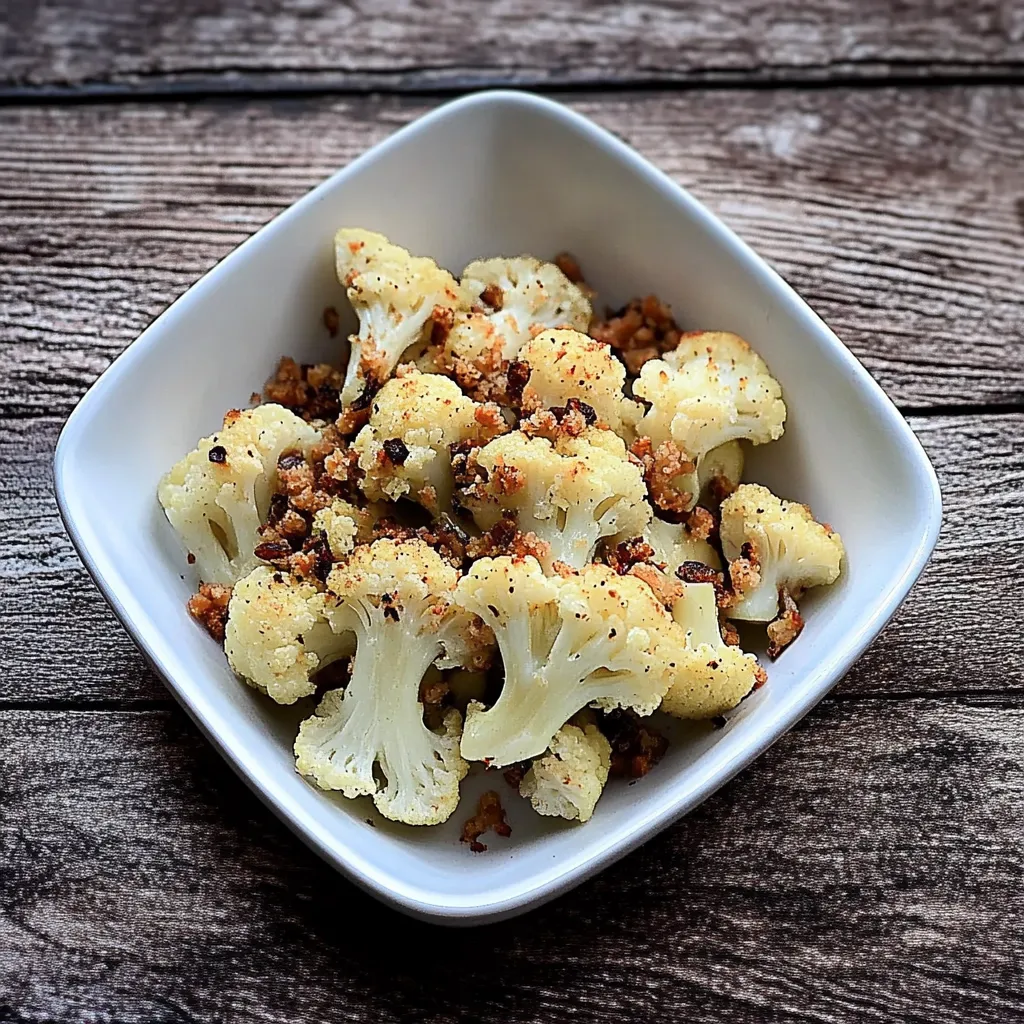 Um prato com cauliflower com molho de alho.