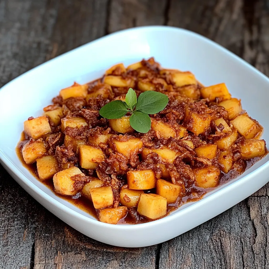 Um prato cheio de carne e batatas.