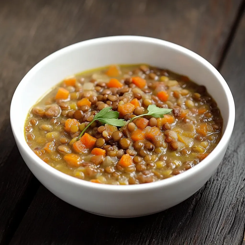 Um prato de sopa com carrots e lentilha.