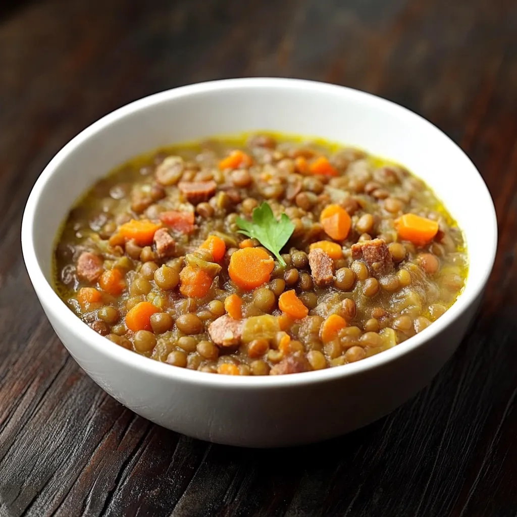 Um prato de sopa com carrots e lentilha.