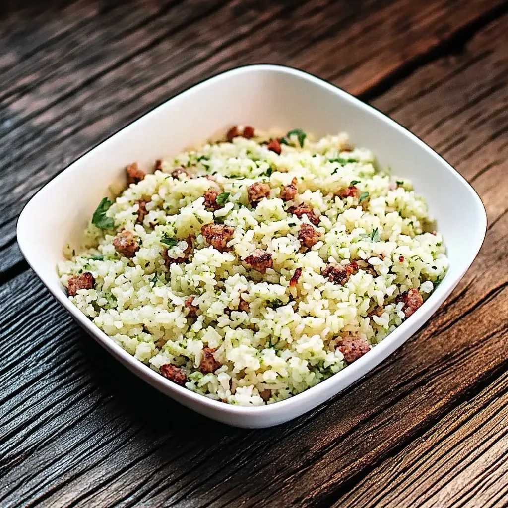 Um prato de arroz com carne e vegetais.