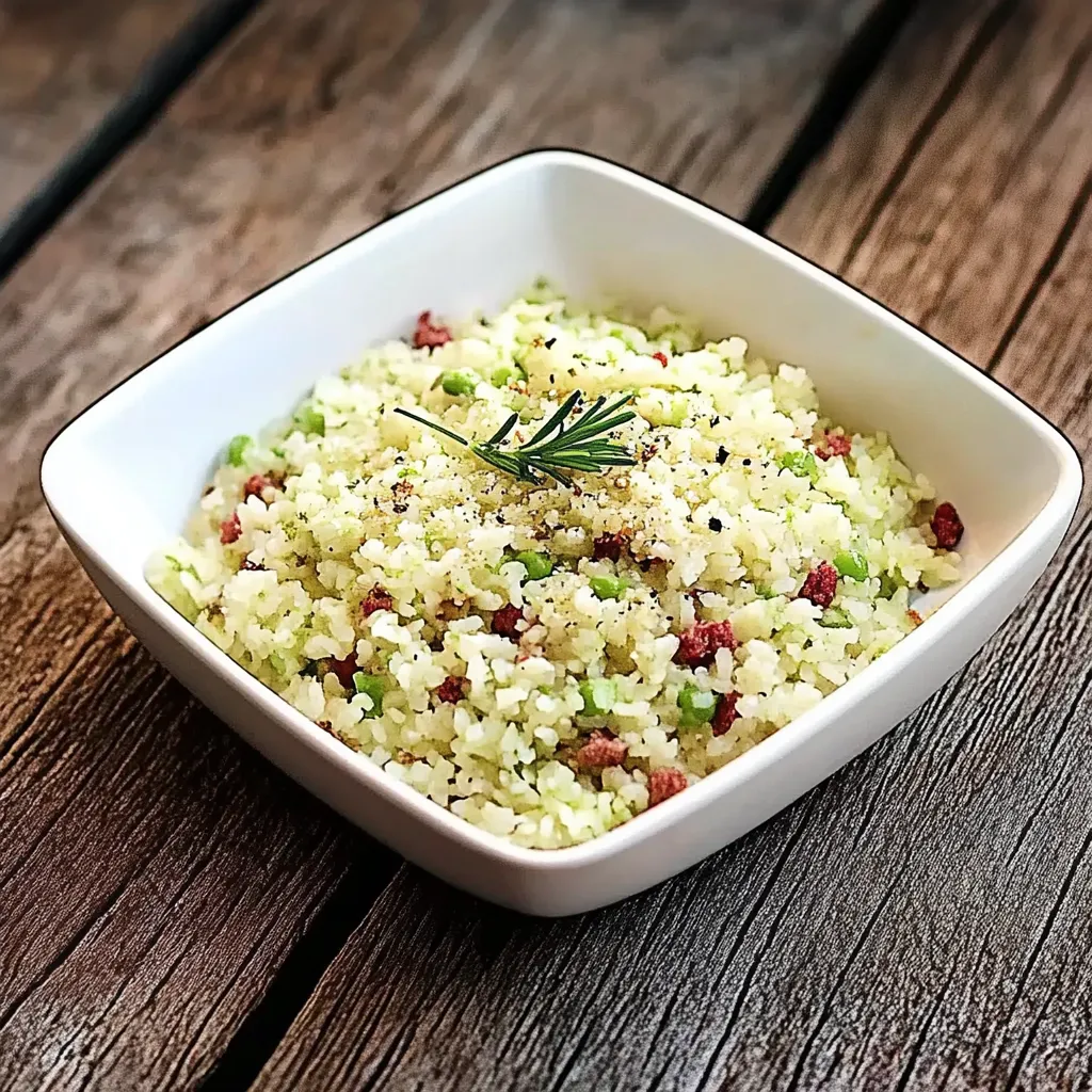Um prato de arroz com peixe e ervas.