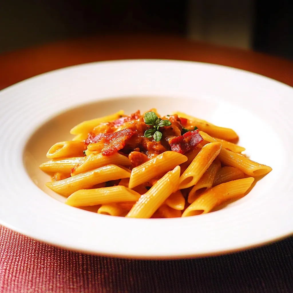 Macarrão com bacon e ervas.