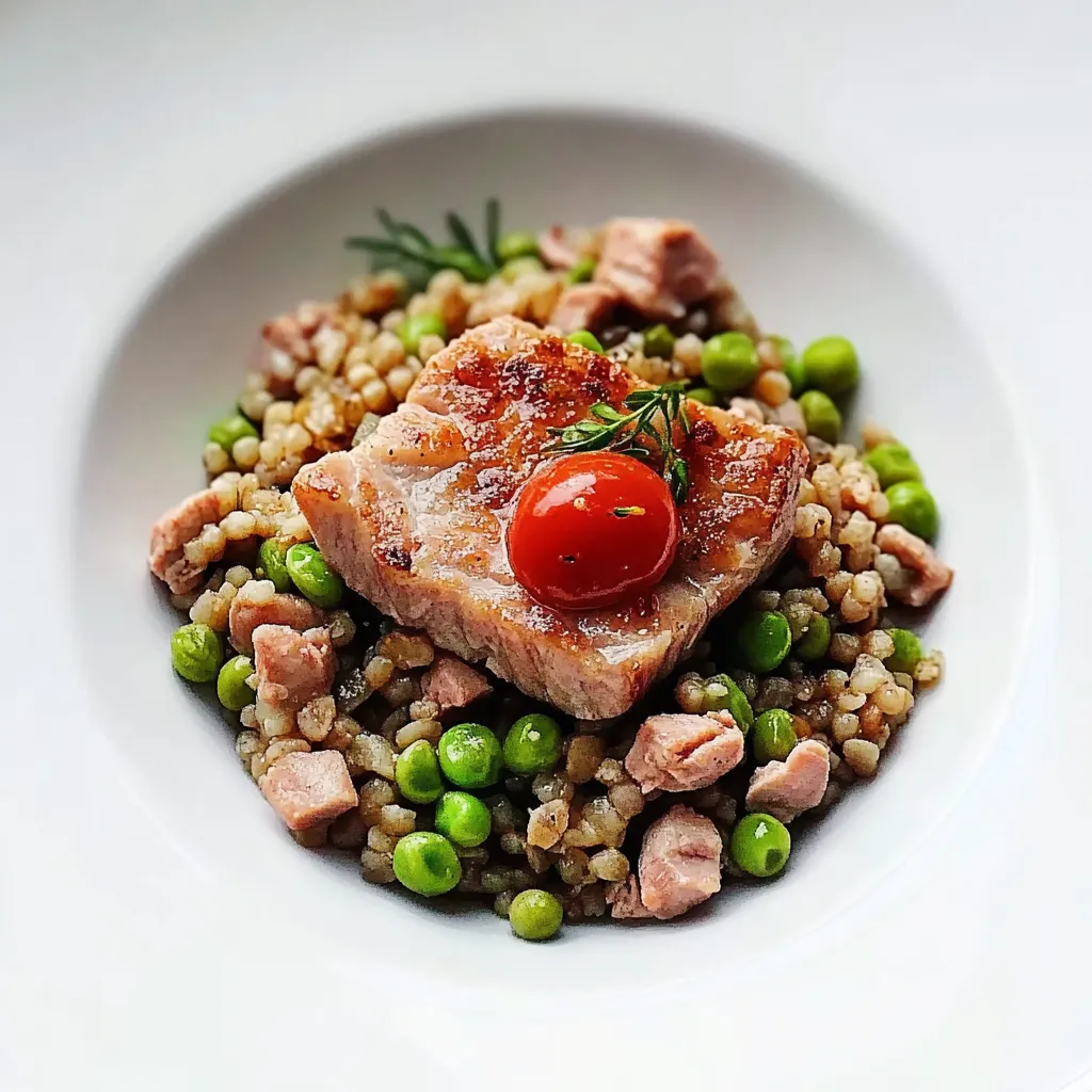 Carne com tomate e ervas em um prato branco.