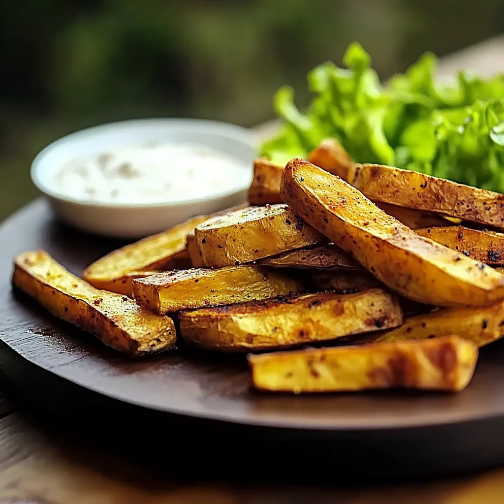 Fritas com molho em uma tábua.