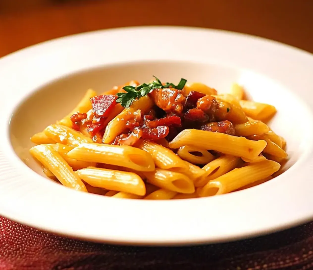 Penne ao molho berinjela bacon