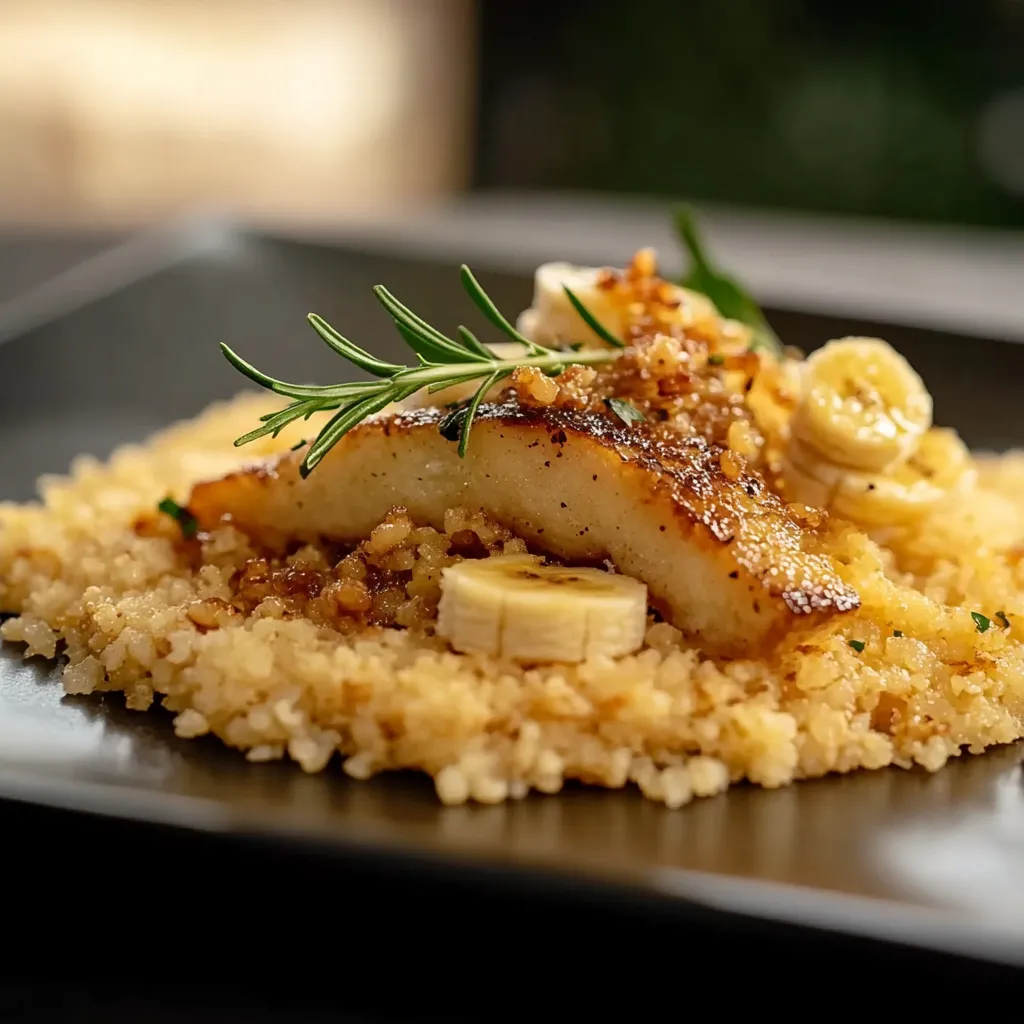 Carne grelhada com ervas e banana.