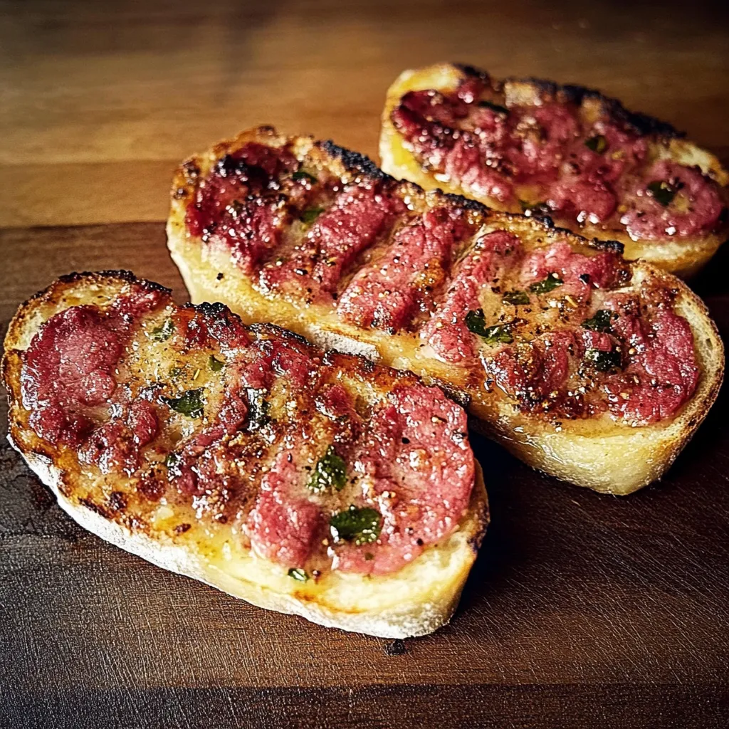Dois pães de carne vermelha em uma mesa.