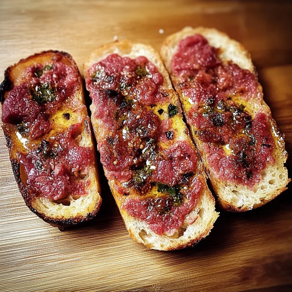 Três pães de pão com tomate e pimenta.
