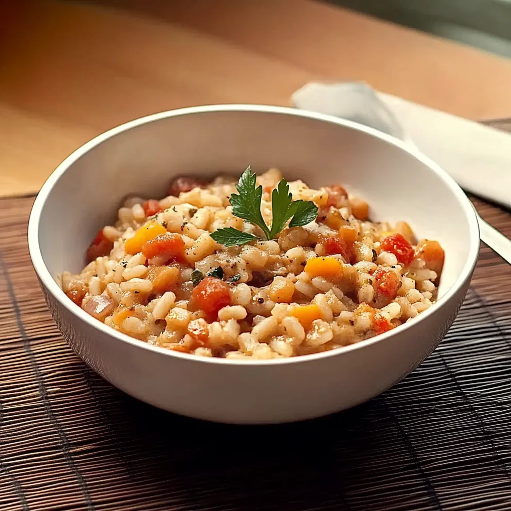 Um prato de arroz com vegetais.