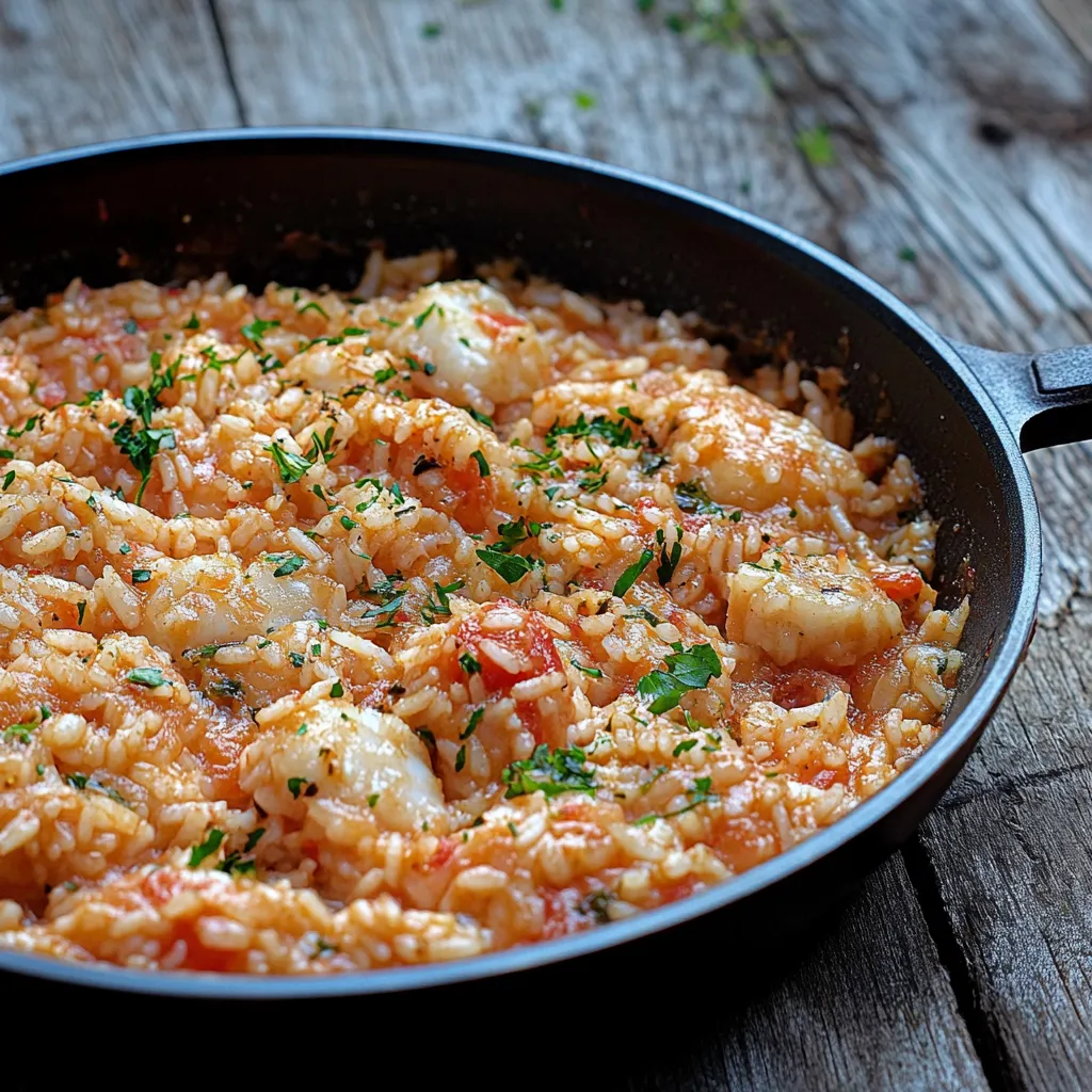 Um prato de arroz com carne e vegetais.