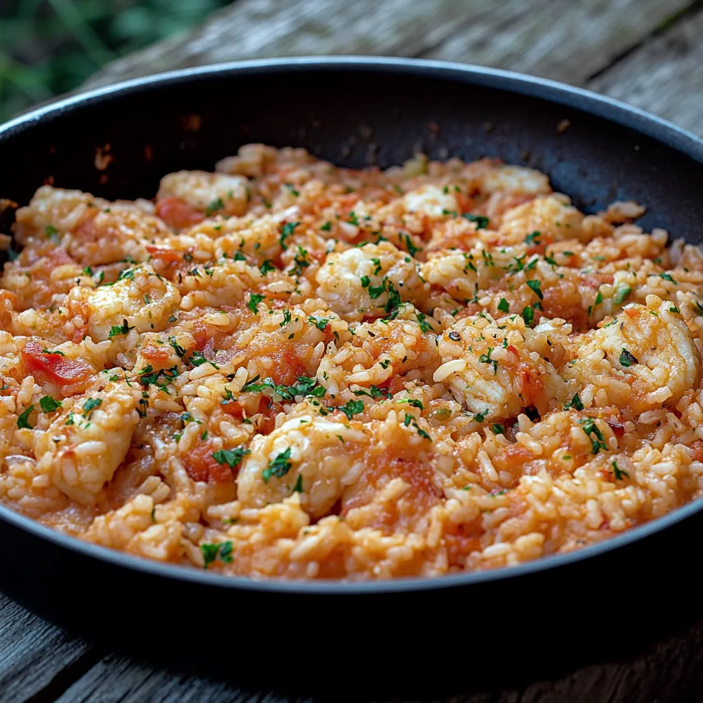 Riso com carne e vegetais.