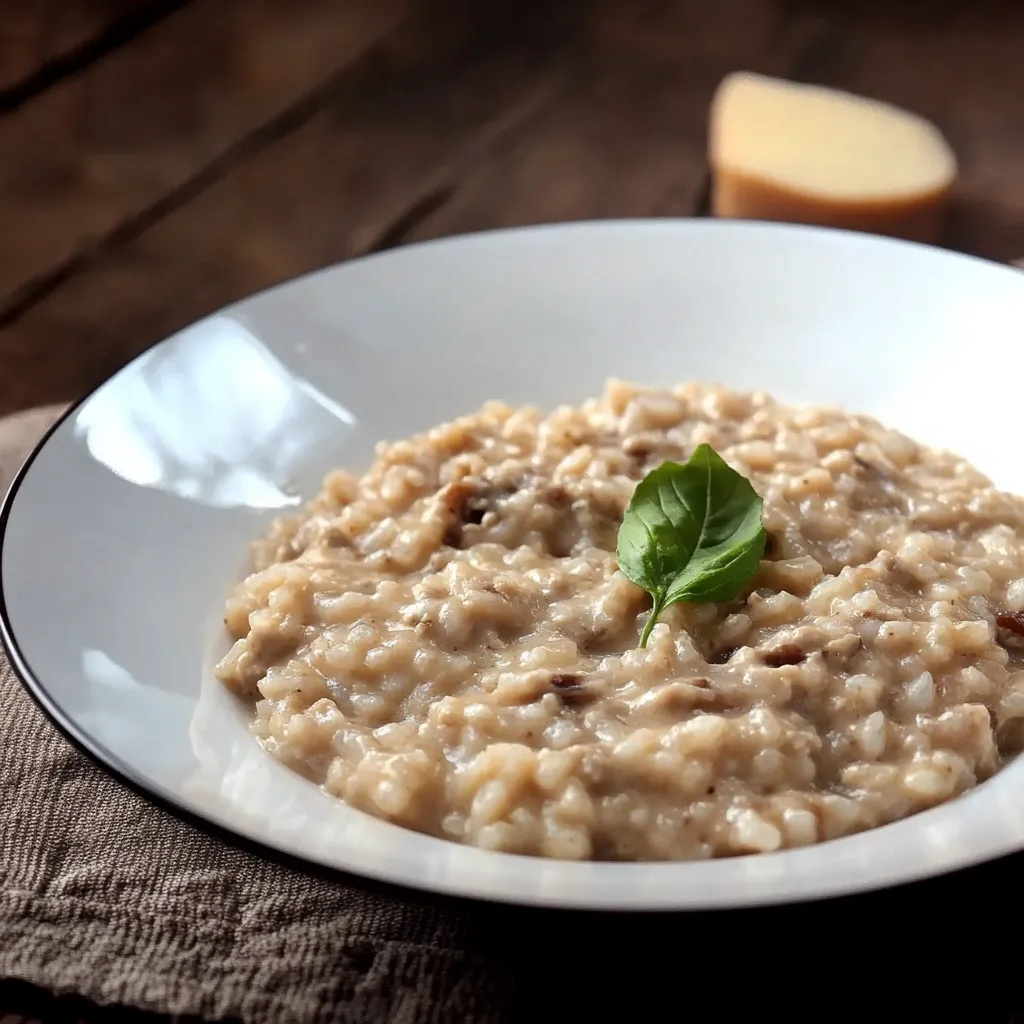 Um prato de arroz com uma folha de espinafre no topo.