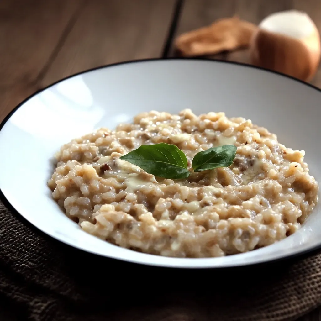 Um prato de arroz com folhas verdes.