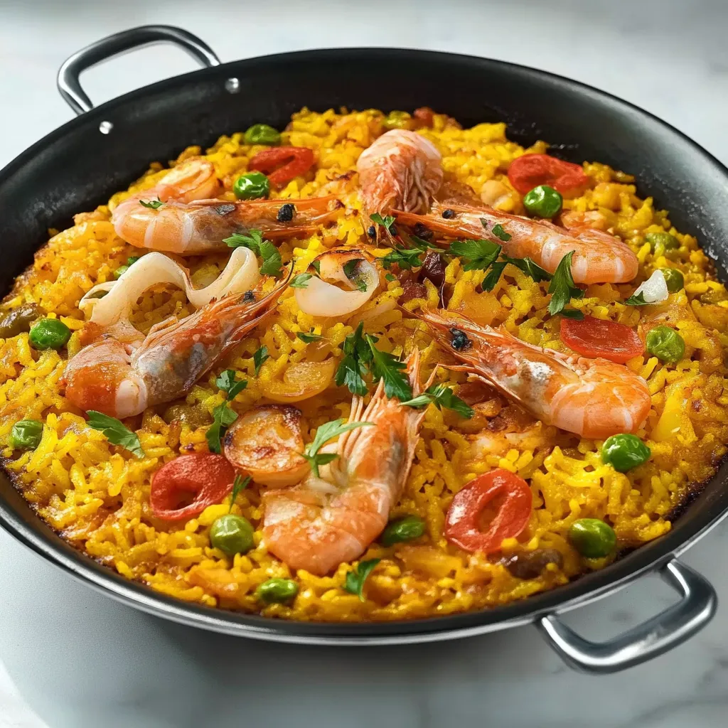 A pan com arroz e camarões.