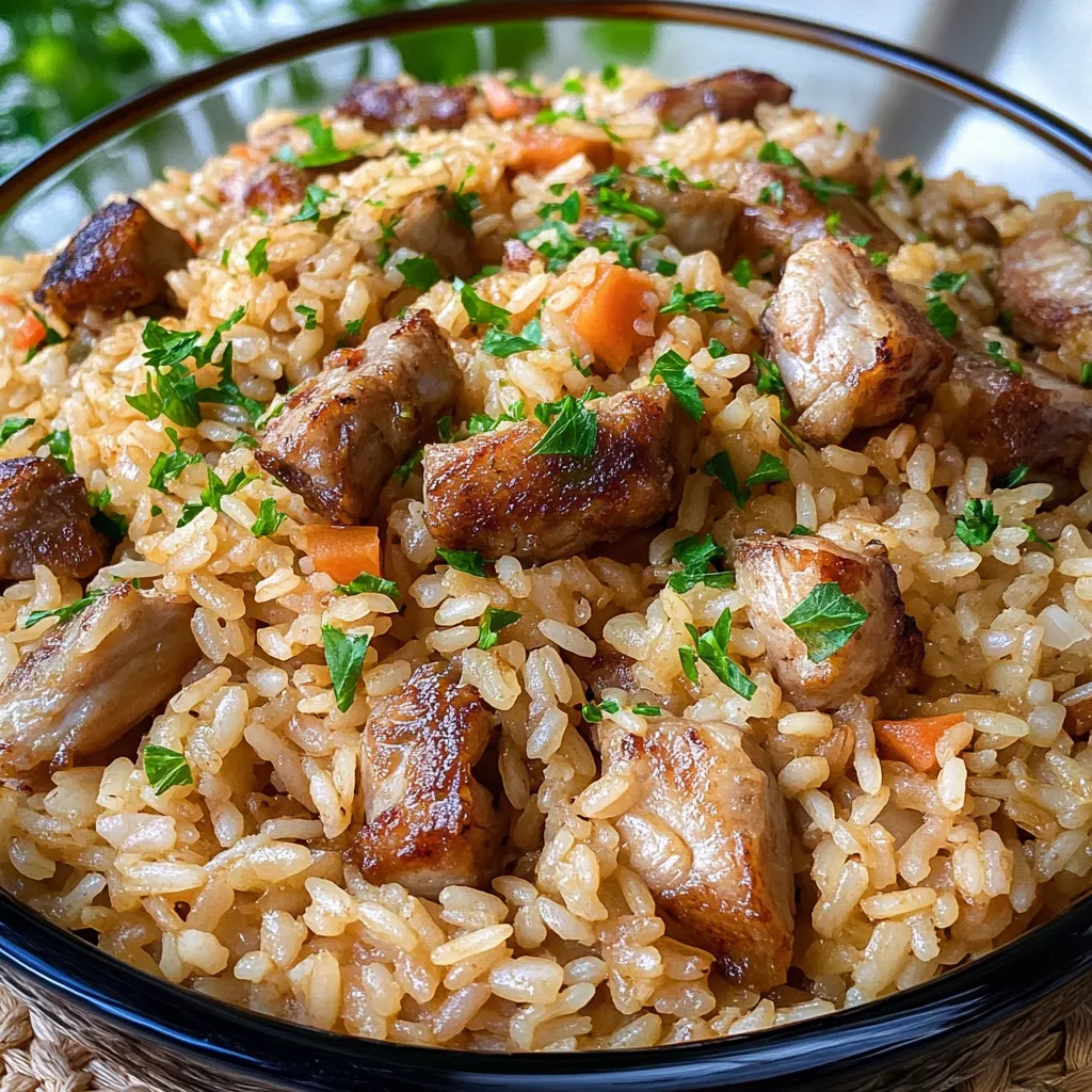 Riso com carne e vegetais.