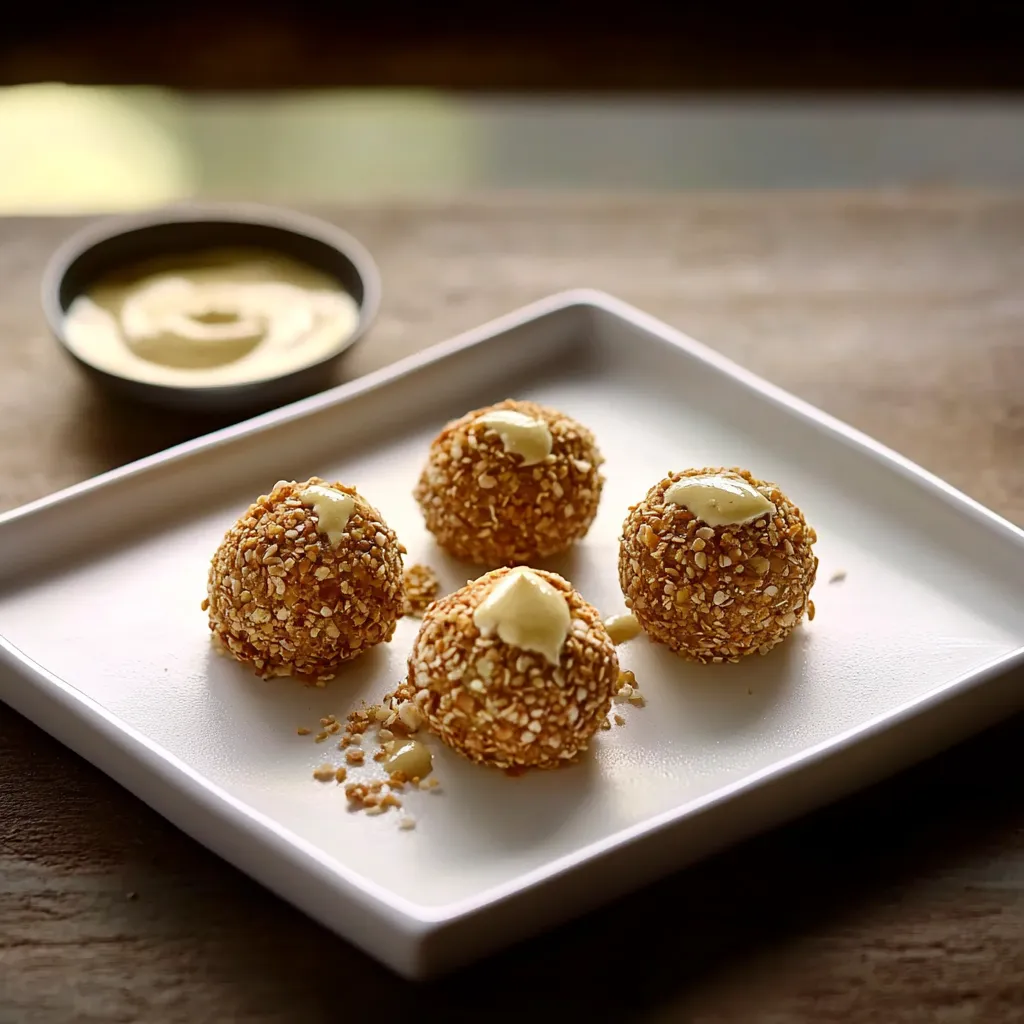 Quatro bolinhas de massa com manteiga e granulado de coco.