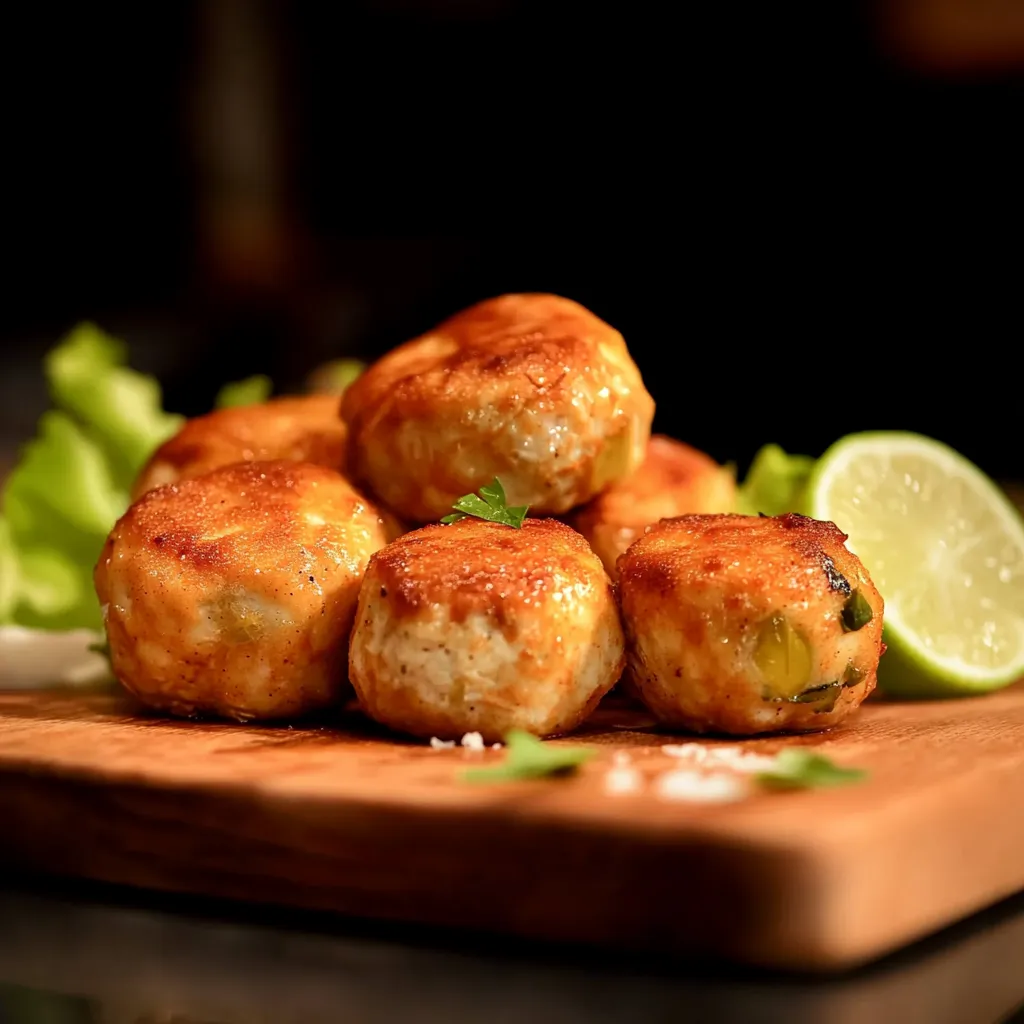 Quatro bolinhas de carne assada em um pedaço de pão.