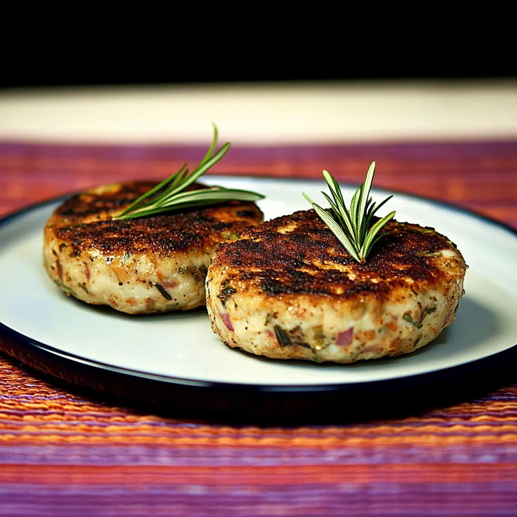 Dois pedaços de carne com ervas no topo.