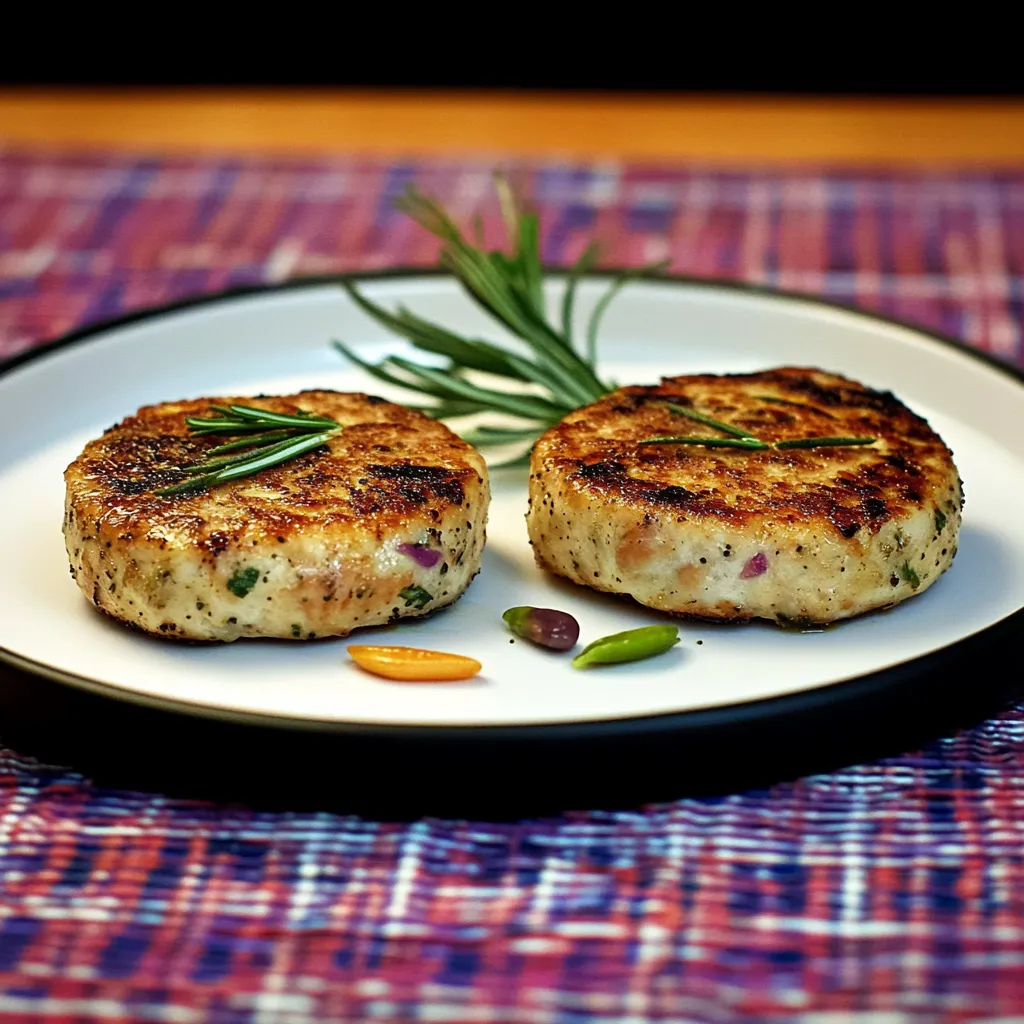Dois pedaços de carne com ervas no topo.
