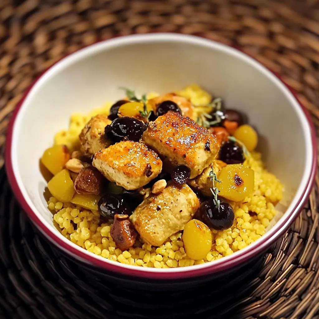 Um prato de arroz com frutas e carne.