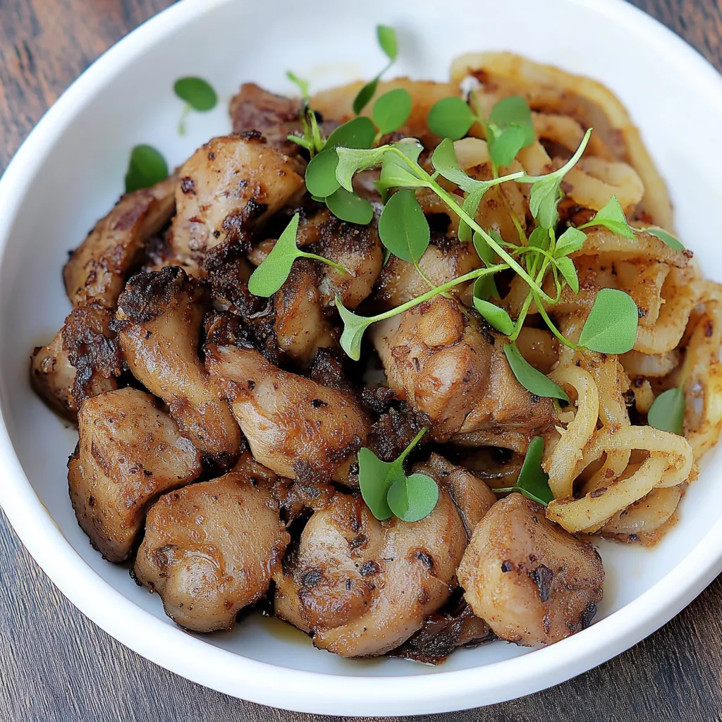 Um prato com carne assada e cebola.