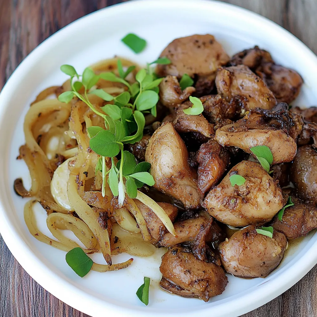 Frango grelhado com cebola e alho.