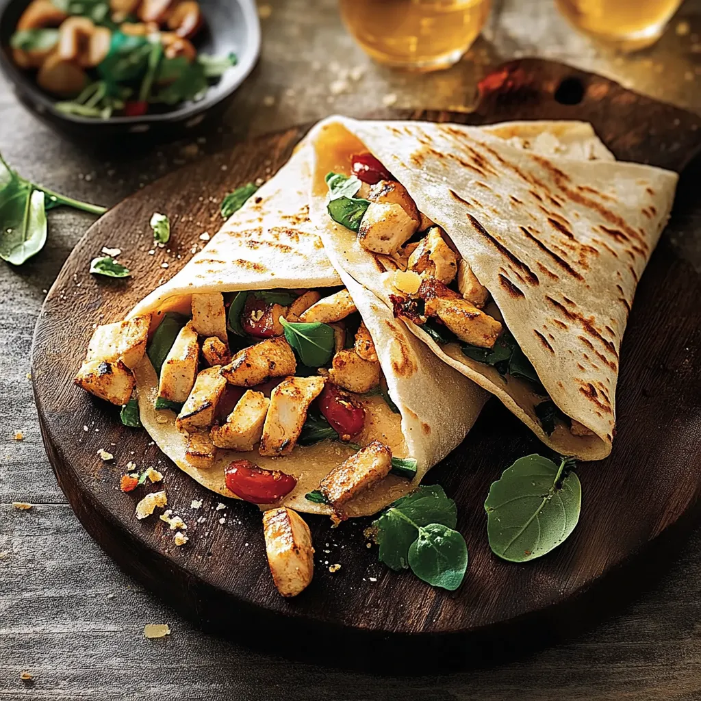 Tortilla com carne de frango e vegetais.