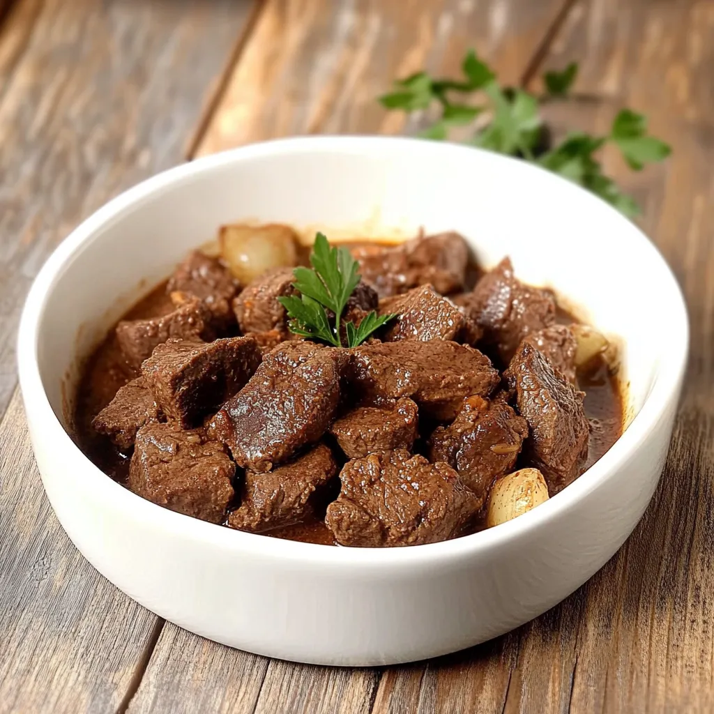 Um prato de carne assada com cebola.
